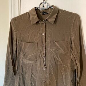 Clib Monaco olive green silk button down shirt